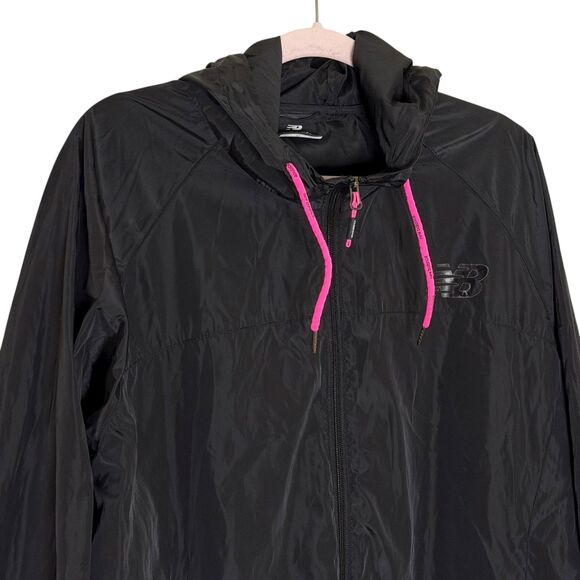 New Balance Womens Windbreaker Hooded Zip Front Black Pink 3X bv - Picture 2 of 8